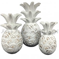 Beach Style Handcarved Wooden Whitewash Pineapples - Set Of 3 **FREE DELIVERY** 7426881024714  141778101764